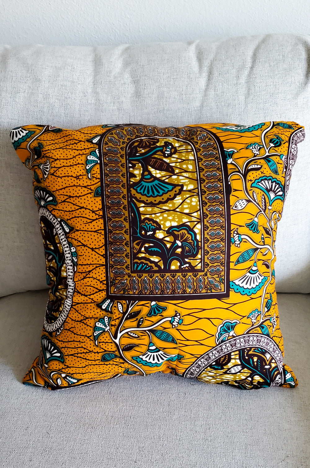 Pillow Ready Made Golden Frames Golden-Orange, Turquoise